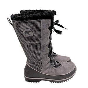 SOREL Tivoli High II Quarry Black Houndstooth Snow Winter Boots LL2517-0…